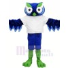 Mignonne Bleu Hibou avec vert Sourcil Mascotte Les costumes Animal