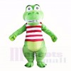 Vert Mignon Crocodile avec Rouge et Blanc Chemise Costumes De Mascotte Dessin animé