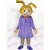 Costume de mascotte adulte pourpre de bande dessinée de fille triste