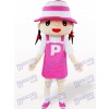 Costume de mascotte adulte de dessin animé de chapeau de fille rose