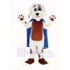 blanc Chien marron Ventre dans Bleu Cap Mascotte Costume