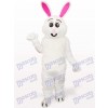 Lapin blanc de Pâques avec Costume de mascotte adulte animal oreille rouge
