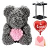 Rose grise Ours en peluche Fleur Ours avec Coeur rose Meilleur cadeau pour la fête des mères, la Saint-Valentin, les anniversaires, les mariages et les anniversaires