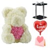 blanc Rose Ours en peluche Fleur Ours avec Coeur rose Meilleur cadeau pour la fête des mères, la Saint-Valentin, les anniversaires, les mariages et les anniversaires