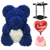 Bleu profond Rose Ours en peluche Fleur Ours avec coeur blanc Meilleur cadeau pour la fête des mères, la Saint-Valentin, les anniversaires, les mariages et les anniversaires