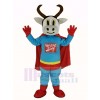 Super Vache Bétail avec rouge Manteau Mascotte Costume