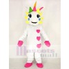 Réaliste blanc Licorne avec Cœurs et Coloré klaxon Mascotte Costume Dessin animé