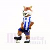 Football Renard avec Bleu et blanc Chemise Costumes De Mascotte Dessin animé