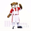 Football Ours avec rouge et blanc T-shirt Costumes De Mascotte École