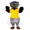 Gris Velu Hibou avec Jaune T-shirt Mascotte Les costumes