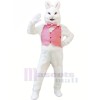 blanc lapin lapin avec Rose ilet Mascotte Les costumes Pas cher