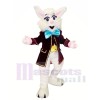 blanc lapin avec Bleu Bowknot Mascotte Les costumes Animal