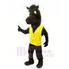 Noir Cheval avec Jaune Gilet Mascotte Les costumes