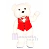 blanc Nounours Ours avec rouge Gilet Mascotte Les costumes Dessin animé