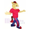 marron Cheval avec rouge T-shirt Mascotte Les costumes Animal