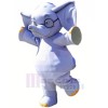 Bleu l'éléphant avec Des lunettes Mascotte Les costumes Dessin animé