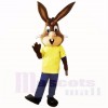 Amical Poids léger lapin avec Jaune Chemise Costumes De Mascotte École