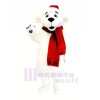 blanc Ours avec rouge Écharpe Mascotte Les costumes Dessin animé