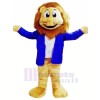 Lion Avec Bleu Veste Mascotte Les costumes Dessin animé