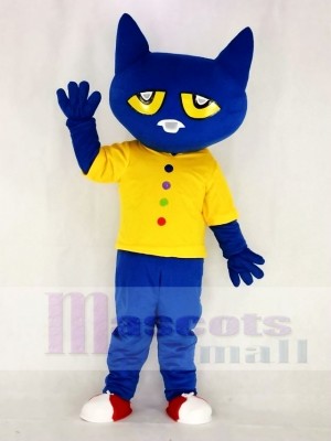 Marrant Bleu Pete Chat avec Jaune Gilet Mascotte Costume École