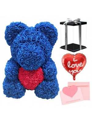 Bleu Ours rose Ours fleur avec rouge Cœur pour Fête des mères, La Saint-Valentin, Anniversaire, Mariages et anniversaires