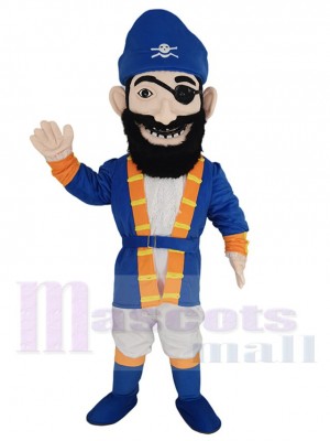 Pirate Barbe Noire Mascotte Costume Gens en uniforme bleu