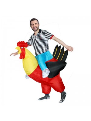 Rouge Coq Porter moi Balade sur Gonflable Costume Halloween Noël Costume pour Adulte/enfant