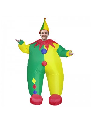 Pitre avec Jaune et vert Chapeau Gonflable Costume Halloween Noël Combinaison pour Adulte