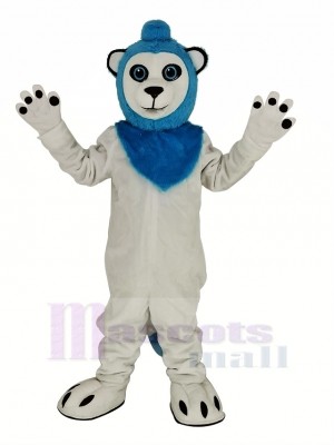 Blanc Lion Bleu Poilu Mascotte Costume Animal