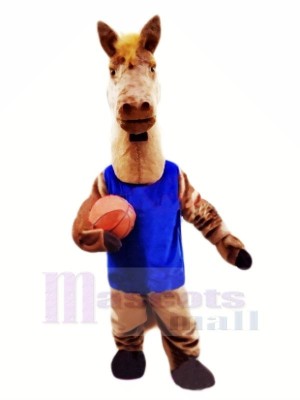 Basketball Cheval avec Bleu Gilet Mascotte Les costumes Animal