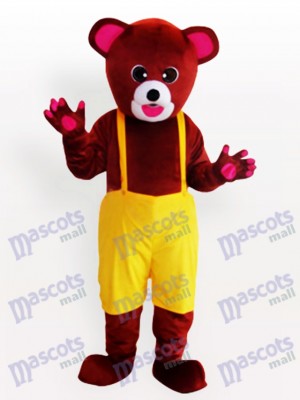 Costume de mascotte drôle ours brun en salopette