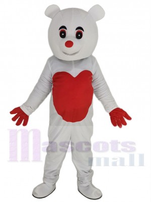 ours blanc Mascotte Costume Animal avec coeur d'amour rouge