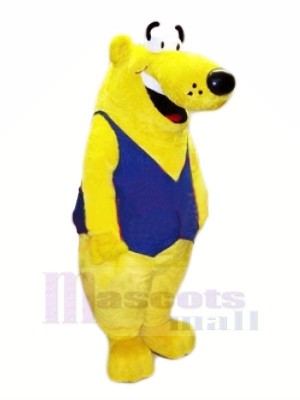 Jaune Ours avec Bleu Gilet Mascotte Les costumes Animal