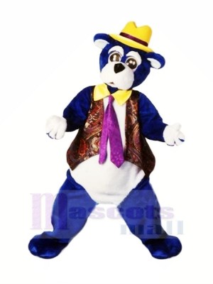 Bleu Ours avec Jaune Chapeau Mascotte Les costumes Animal