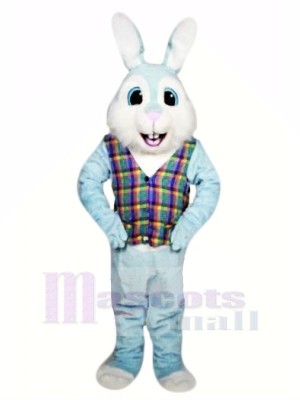 Bleu Pâques lapin avec Coloré Gilet Mascotte Les costumes Animal