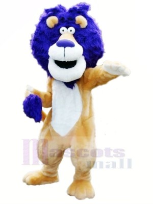 Lion avec Bleu Cheveux Mascotte Les costumes Animal