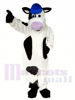 Vache sportive avec chapeau bleu Costume de mascotte