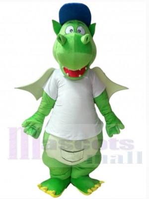 Dragon vert Mascotte Costume Animal en maillot blanc