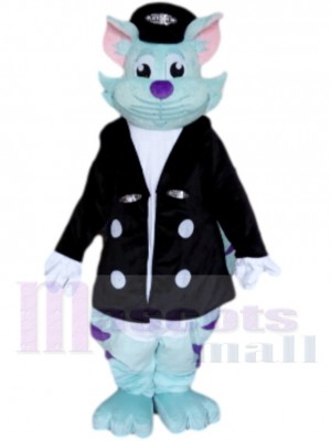 Chat bleu Mascotte Costume Animal en veste noire