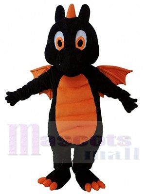 Dinosaure noir avec ventre orange Mascotte Costume Animal