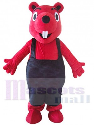 Écureuil roux en salopette noire Mascotte Costume Animal