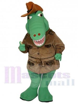 Alligator vert Mascotte Costume Animal portant un chapeau de cow-boy