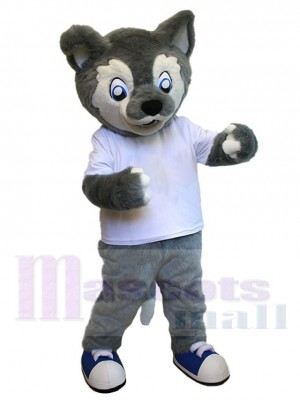 T-shirt Blanc Bébé Loup Gris Mascotte Costume Animal