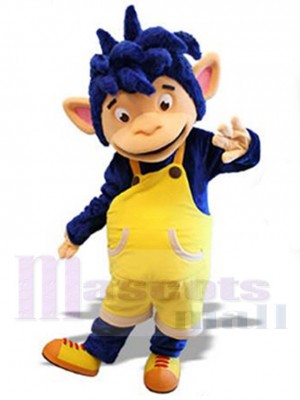 Singe bleu mignon Mascotte Costume en salopette jaune Animal