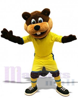 Castor sportif Mascotte Costume en maillot jaune Animal