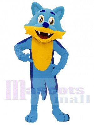 Heureux loup bleu Mascotte Costume Animal avec ventre jaune