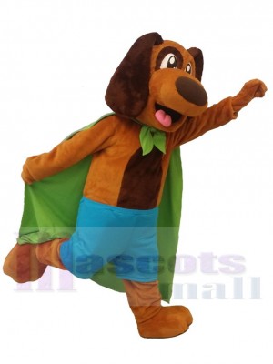 Chien marron Mascotte Costume avec cape verte Animal