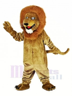 marron Souriant Lion Mascotte Costume Animal