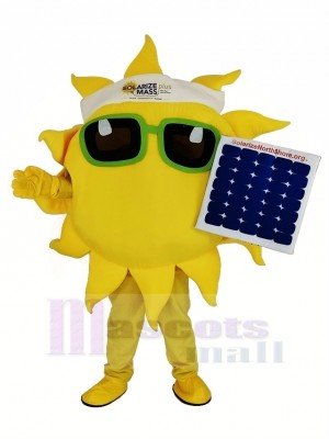 Drôle Soleil En portant une Solaire Panneau Mascotte Costume