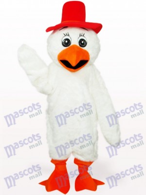 Costume blanc de mascotte de volaille de poulet de cowboy de cheveux longs blancs